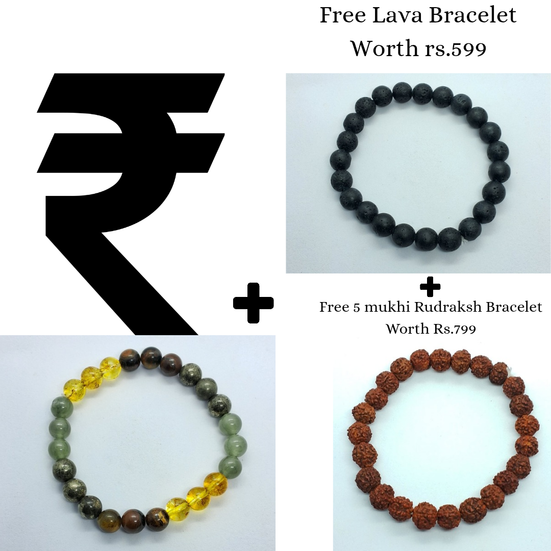 Money Manifest Mantra Crystal Bracelet Combo.
Moneymagnet + Lava + 5 Mukhi Rudraksh Bracelet Free.
